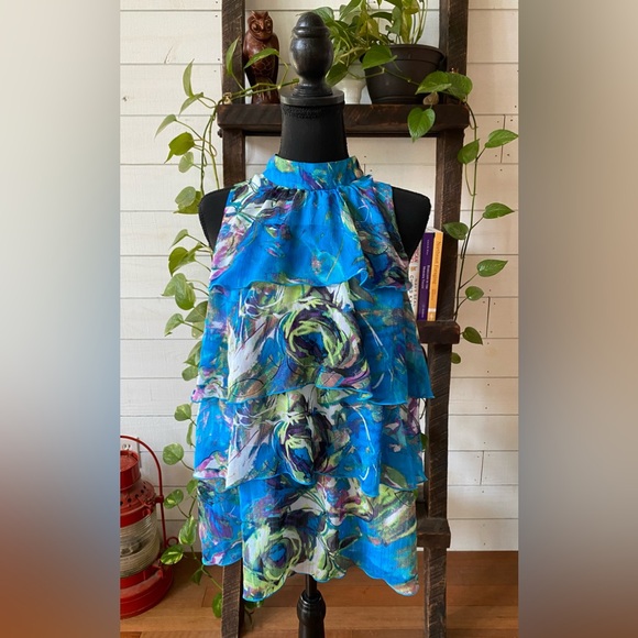 NY Collection: Blue Tiered Ruffle Top - Picture 3 of 16